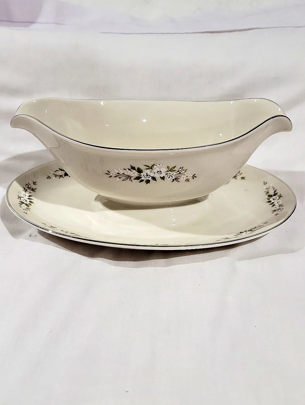 Vintage Edgerton Spring Rhapsody Floral Gravy Boat & Attached Underplate